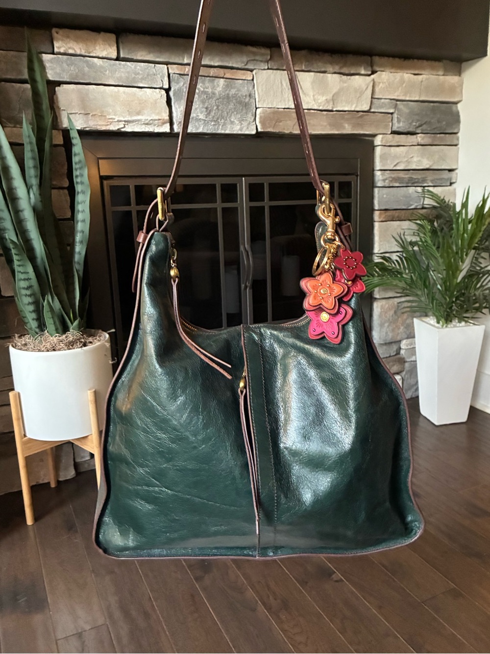 Hobo Marley Leather Shoulder Hobo Bag Deep Green